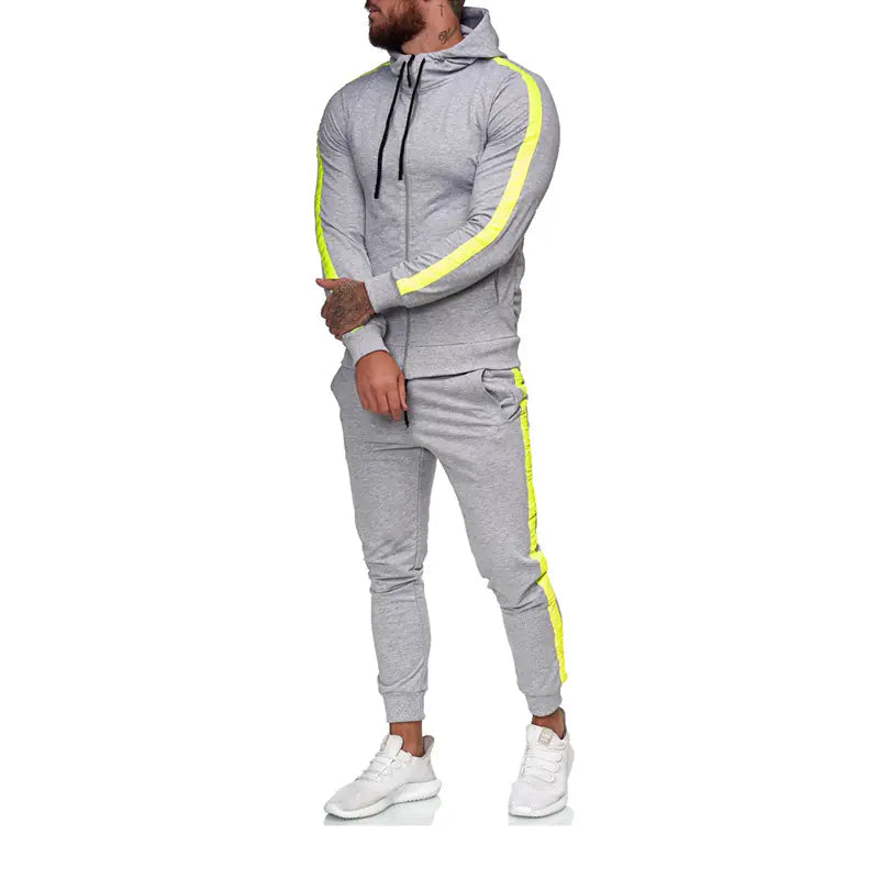 Men's Hooded Zip-Up Athletic Tracksuit Set