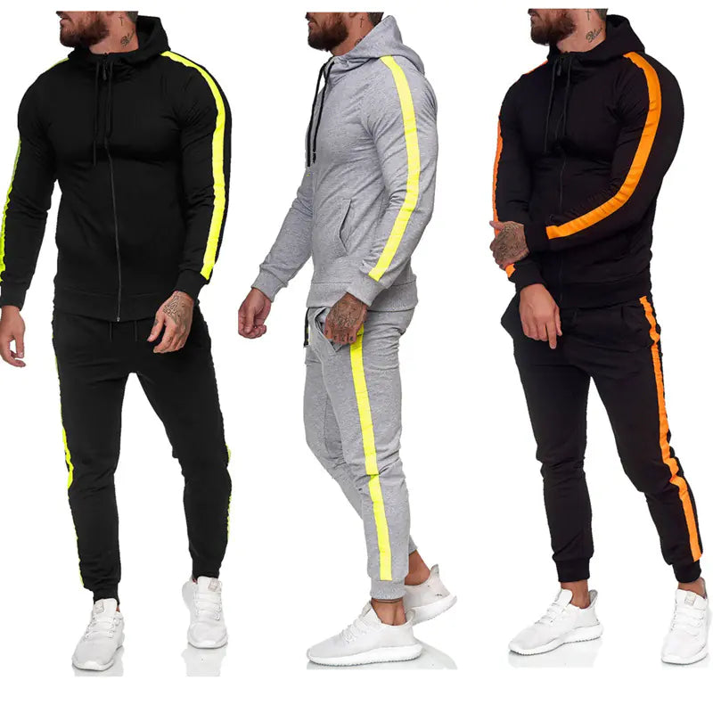 Men's Hooded Zip-Up Athletic Tracksuit Set