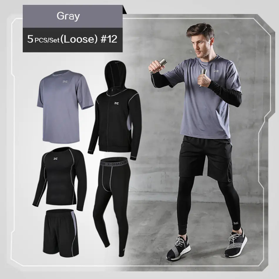 Men's Athletic Set - Quick-Dry T-Shirt and Pants (5 Pieces)