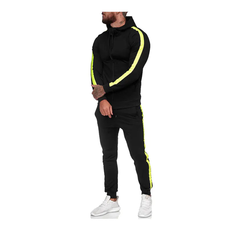 Men's Hooded Zip-Up Athletic Tracksuit Set