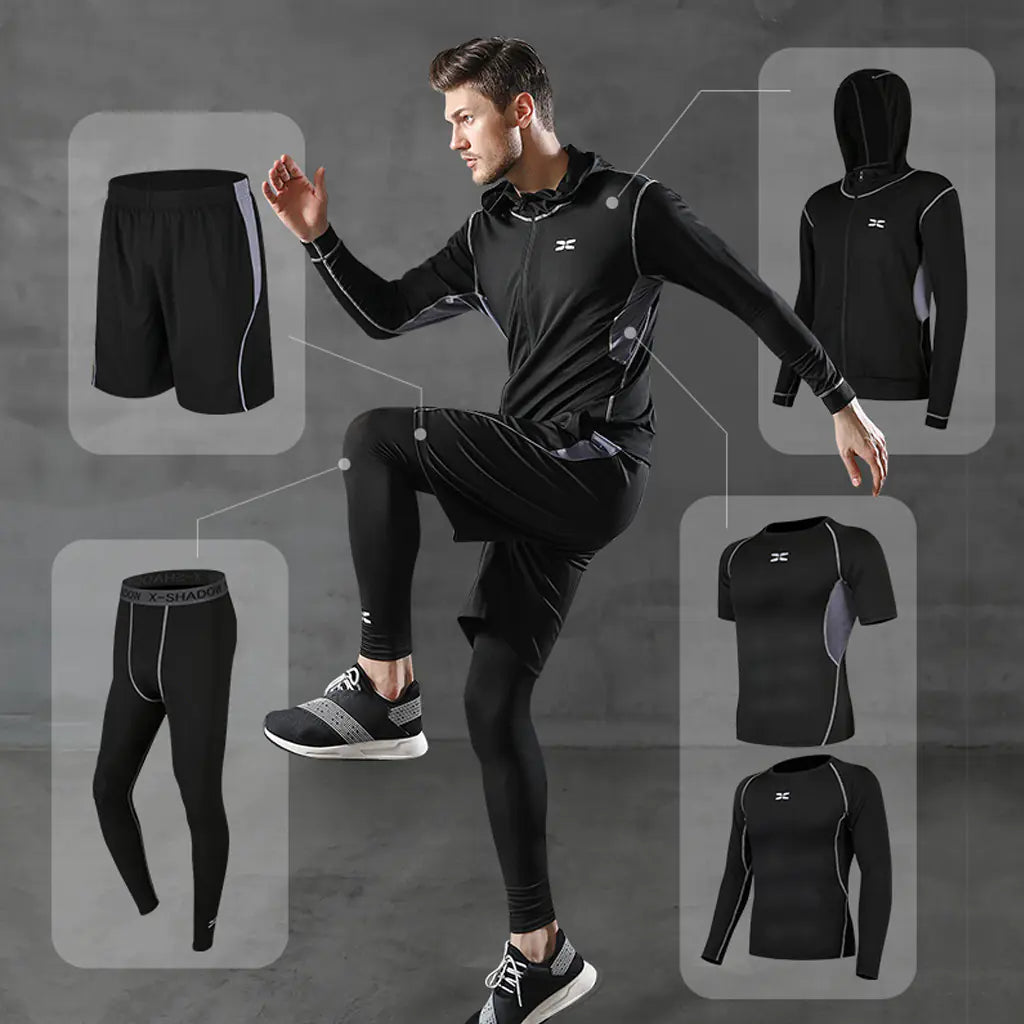 Men's Athletic Set - Quick-Dry T-Shirt and Pants (5 Pieces)