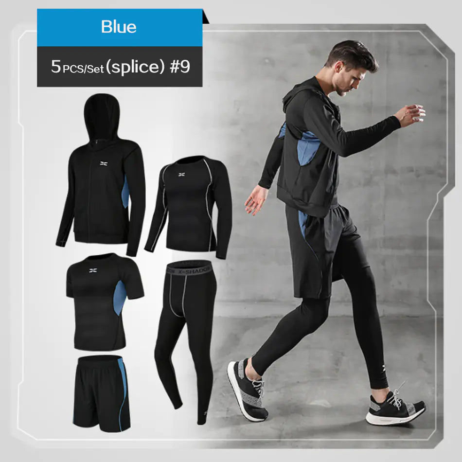 Men's Athletic Set - Quick-Dry T-Shirt and Pants (5 Pieces)