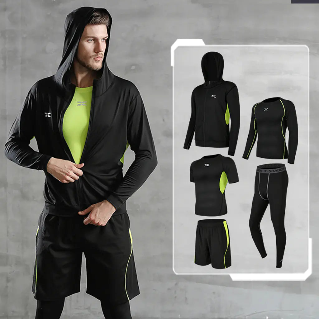 Men's Athletic Set - Quick-Dry T-Shirt and Pants (5 Pieces)