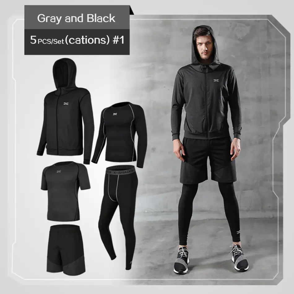 Men's Athletic Set - Quick-Dry T-Shirt and Pants (5 Pieces)