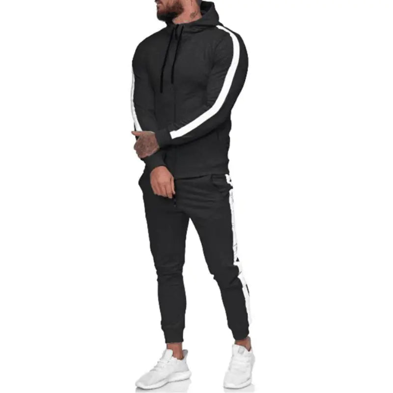 Men's Hooded Zip-Up Athletic Tracksuit Set