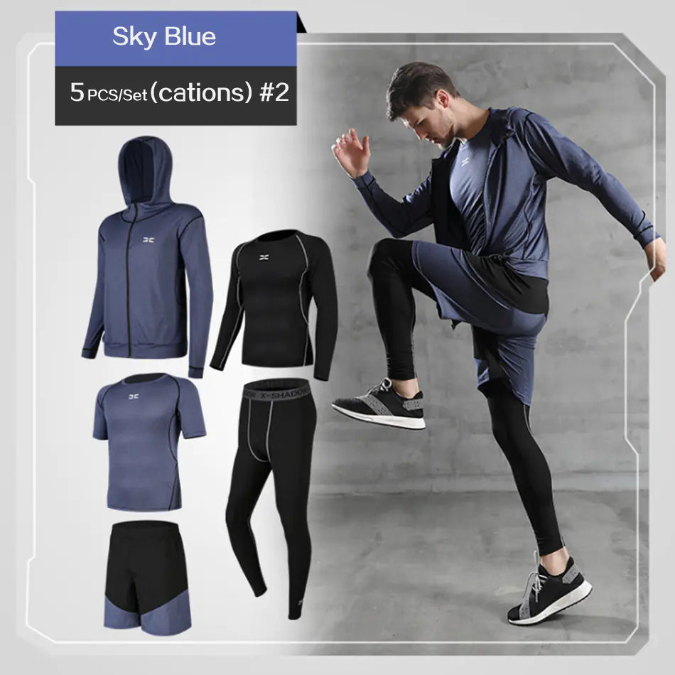 Men's Athletic Set - Quick-Dry T-Shirt and Pants (5 Pieces)