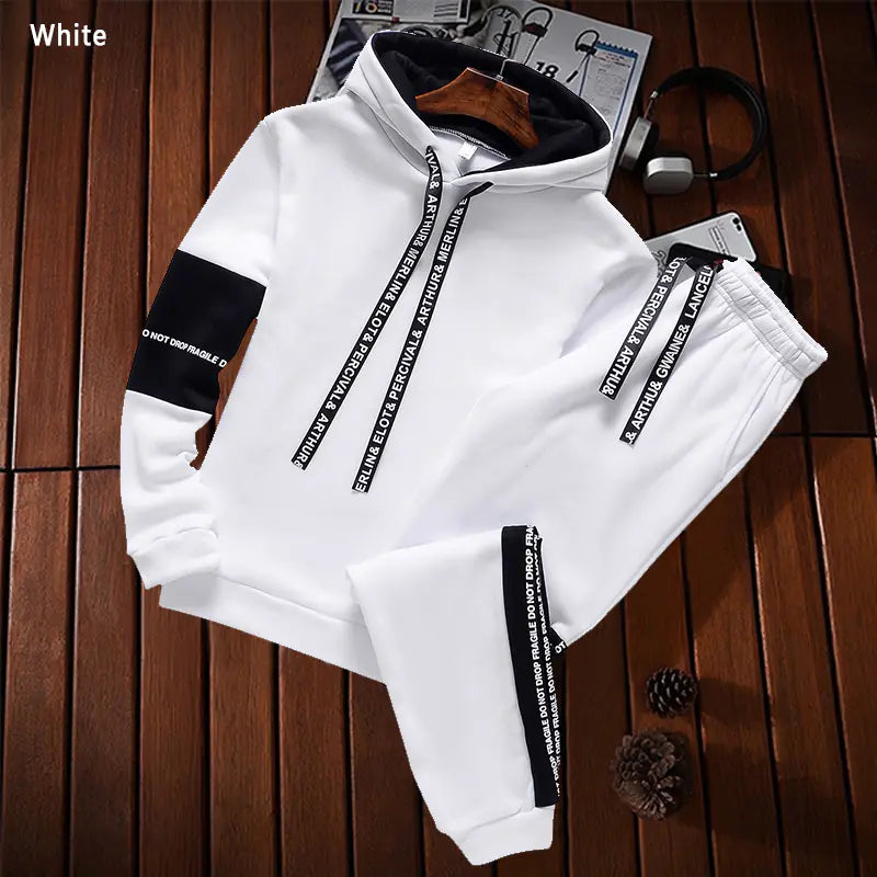 Men's Hooded Tracksuit Set for Autumn Winter Wear