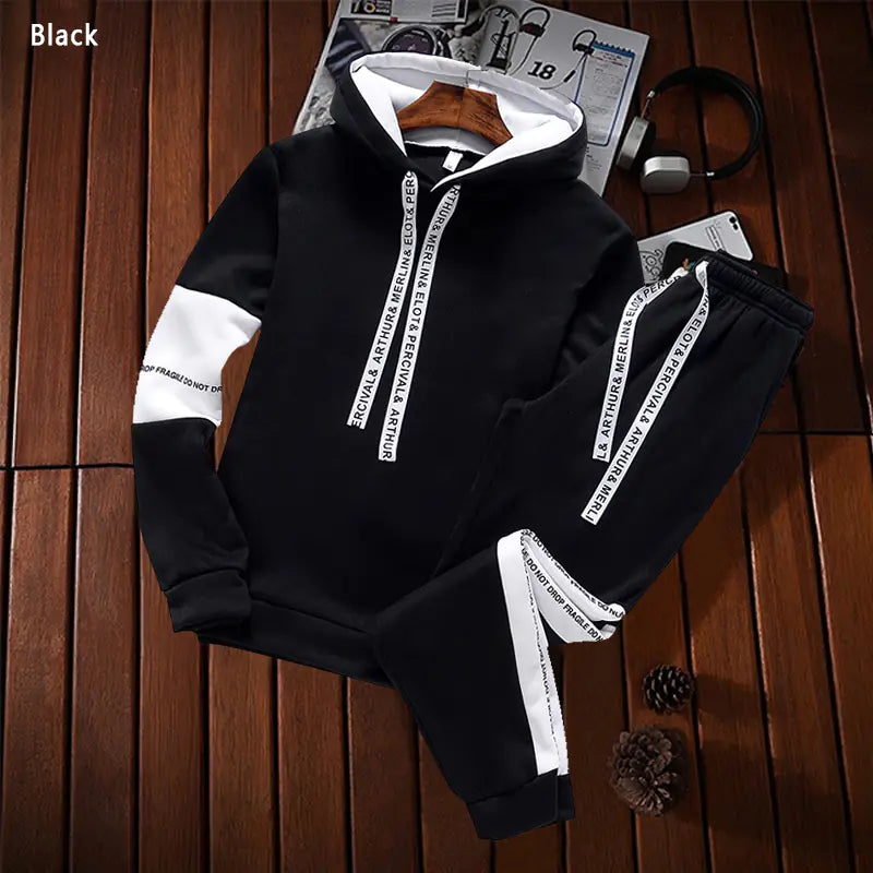 Men's Hooded Tracksuit Set for Autumn Winter Wear